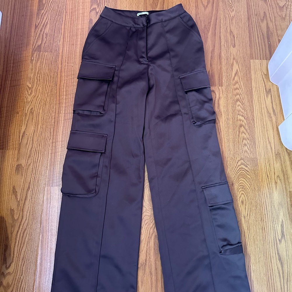 House of CB brown satin cargo trousers “Daria Cargo Satin Trousers”